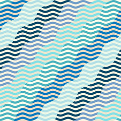 Fototapete - Seamless pattern. Blue waves pattern in patchwork style. Vector illustration.