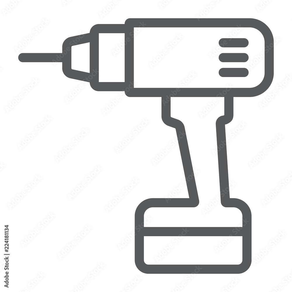 Electric drill line icon, tool and repair, screwdriver sign, vector graphics, a linear pattern on a white background. - obrazy, fototapety, plakaty 