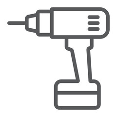 Poster - Electric drill line icon, tool and repair, screwdriver sign, vector graphics, a linear pattern on a white background.