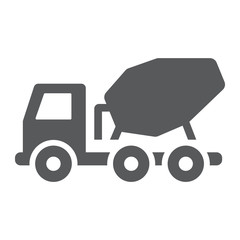 Poster - Concrete mixer truck glyph icon, transport and build, construction vehicle sign, vector graphics, a solid pattern on a white background.