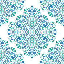 Blue And Green Vintage Decorative Seamless Pattern. Ornament Illustration.Traditional, Arabic, Turkish, Indian Motifs. Great For Fabric And Textile, Wallpaper, Packaging, Or Any Desired Idea.