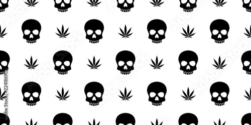 Skull Crossbones Seamless Pattern Halloween Vector Marijuana