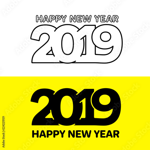 Happy New Year 2019 Text Design Cover Of Business Diary For 2019