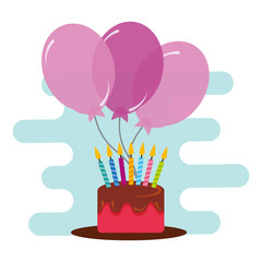 Poster - birthday cake with candles and balloons decoration