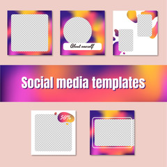 Social network templates. Square banners with liquid gradient me