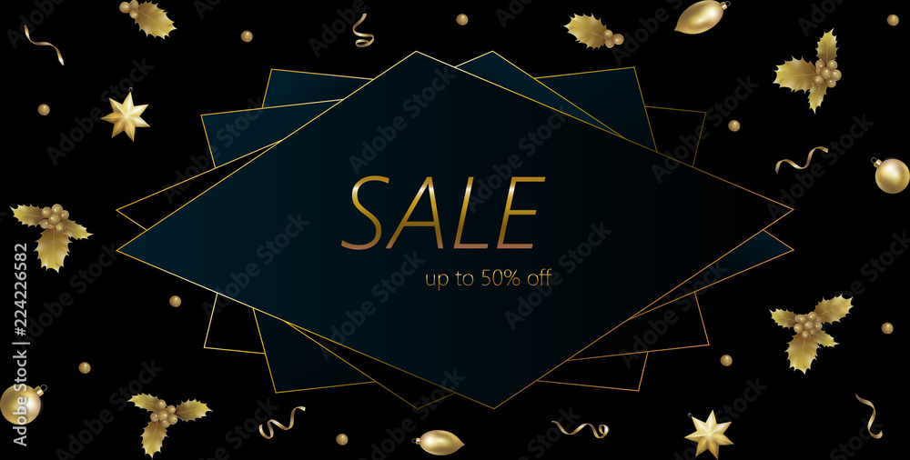 New Year white paper material sale card. Special offer discount golden cut texture Christmas tree gold star. Business marketing promotion card holiday sheets design template vector illustration - obrazy, fototapety, plakaty 