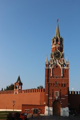 View to Spasskaya tower and walls of Moscow kremlin, Russia