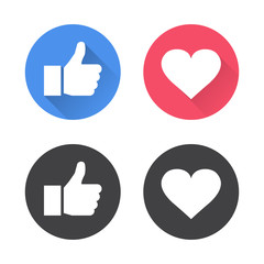 Poster - Thumbs up and heart icon in a flat design. Vector illustration