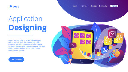 Poster - it professionals are creating mobile applications on the smartphone screen. mobile app development, 