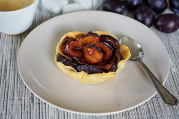 Wall Mural - Plum Pie Right Out The Oven On A Withe Plate On A Wooden Table W