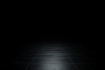 black background and reflective concrete with floor empty space for text 3d rendering illustration