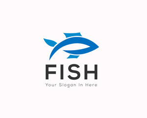 Poster - Simple blue fish logo art