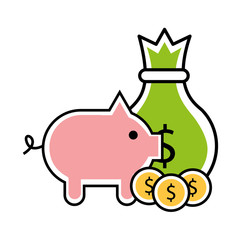 Poster - bag and piggy money isolated icon