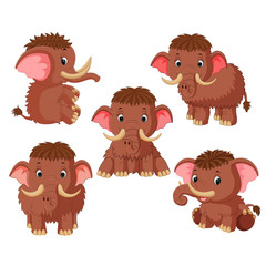 Sticker - the collection of the mammoth with different pose
