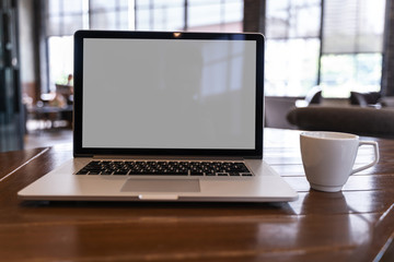 Poster - mock up Using laptop with blank screen computer modern