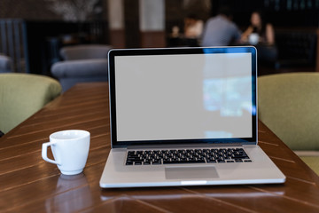 Poster - mock up Using laptop with blank screen computer modern