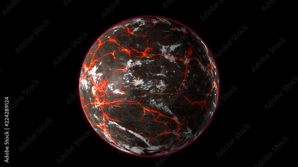 Perishes planet earth, Armageddon. 3D render of hot liquid lava planet on black background - obrazy, fototapety, plakaty 