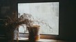 Plant pot on windowsill with natural sunlight