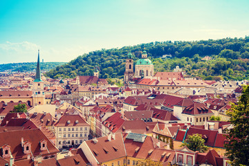 Fototapete - Panoramic view of Prague on a sunny day in summer, Czech Republic, Europe