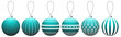 Collection of teal glass Christmas balls with pattern hanging on a thread. Vector EPS 10