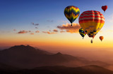 Fototapeta  - Hot air balloons with landscape mountain.