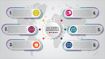 Wall Mural - business infographics 6 steps concept creative data visualization. process chart. modern style, diag