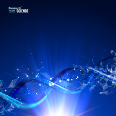 Poster - Science concept image of human DNA. Blue light abstraction of digital art. Vector illustration contains transparencies.