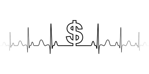 Sign symbol fluctuations in the exchange rate dollar vector dollar sign and waves the heartbeat the dollar currency exchange