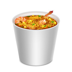 Poster - Realistic Detailed 3d Instant Noodles in Blank White Container. Vector