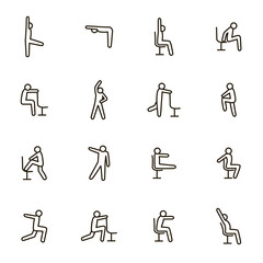 Poster - Sport Exercises for Office Signs Black Thin Line Icon Set. Vector
