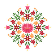 Hungarian Folk Pattern Vector. Kalocsa Floral Ethnic Ornament. Slavic Eastern European Print. Traditional Embroidery Flower Design For Gypsy Pillow Case, Boho Woman Clothing, Rustic Wedding Cards.
