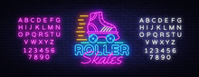 Roller Skates Neon Sign Vector. Retro Quad Roller Skates Neon Logo, Design Template, Modern Trend Design, Night Neon Signboard, Night Bright Advertising, Light Banner. Vector. Editing Text Neon Sign