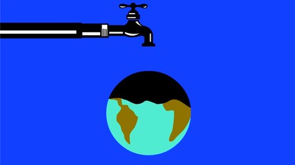 Wall Mural - 2d animation motion graphics showing a water pipe with faucet, spigot or tap water dripping on world