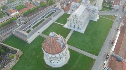 Sticker - Square of Miracles at dawn in Pisa. Beautiful aerial view