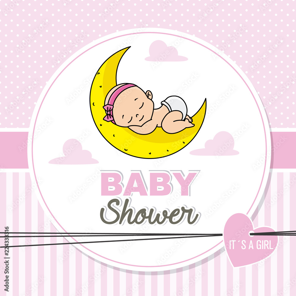 baby shower girl. baby girl sleeping on the moon Stock Vector | Adobe Stock