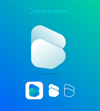 B letter logo design template. Origami paper material design, flat and line art style. App icon
