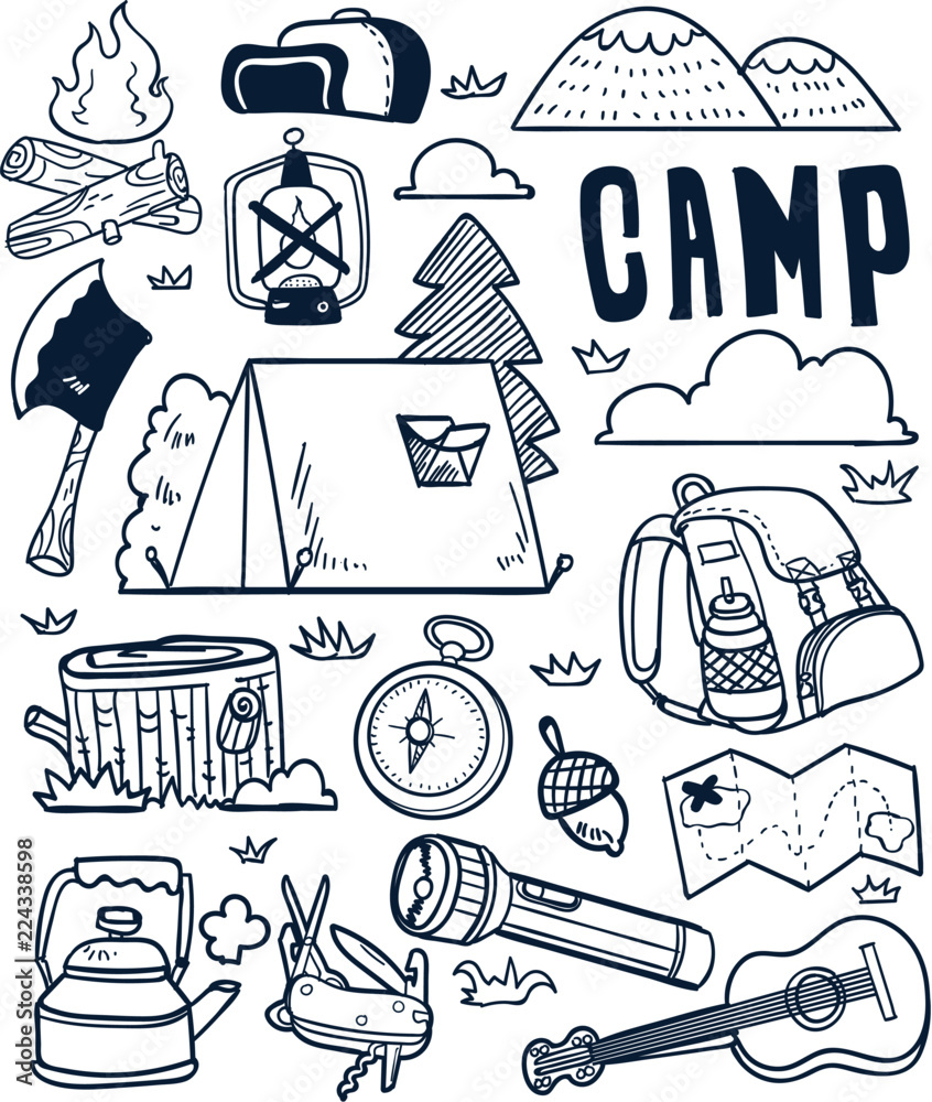 camping hand drawn doodle Stock Vector | Adobe Stock