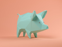 Blue Pig On Pink Background 3D Illustration