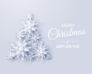 Wall Mural - vector merry christmas and happy new year greeting card design with christmas tree made of realistic