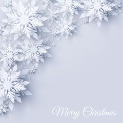 Wall Mural - vector merry christmas and happy new year greeting card design with realistic looking paper cut snow
