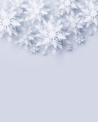 Wall Mural - vector merry christmas and happy new year greeting card design with realistic looking paper cut snow
