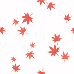 seamless repeat pattern with falling japanese maple leaves, on a white background. hand drawn vector