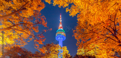 Fall color change at N seoul tower in the autumn where is the landmark of Seoul Wallpaper Mural