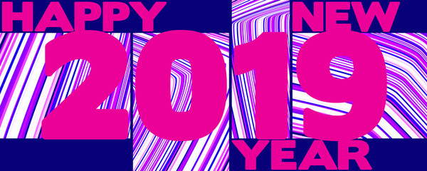 Poster - Template of simple New Year card with cerise '2019' on striped background