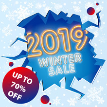 Winter Sale Vector Banner With Red Sale Text And Snow Flakes In White Background For Retail Seasonal Promotion. Vector Illustration.