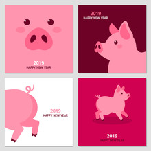 New Year Cards With Pig