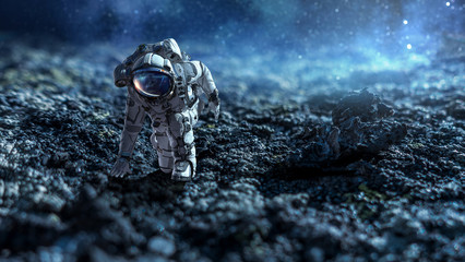 Wall Mural - astronaut starting to run. mixed media
