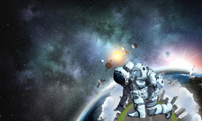 Wall Mural - astronaut starting to run. mixed media