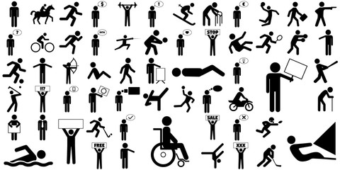 large set of different stick figure icons