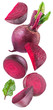 Red beet or beetroot and slices on white background.
